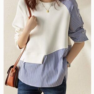 Elegant White and Blue Striped Women's Blouse